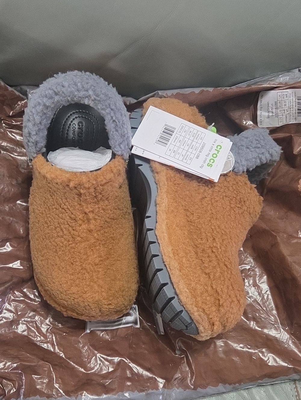 LIL NAS X CROCS mega Fuzzy Lined Clog in Brown with Gray Trim